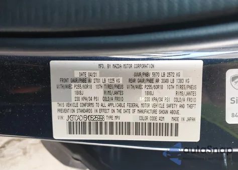 2021 Mazda Cx-9 Touring from USA, damaged, VIN JM3TCACY5M0525998
